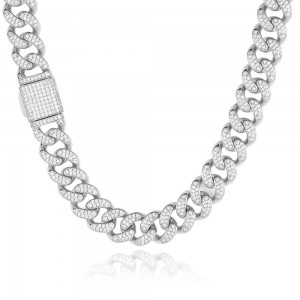 15mm 2Rows Moissanite Cuban Cuban Iced Out Necklace